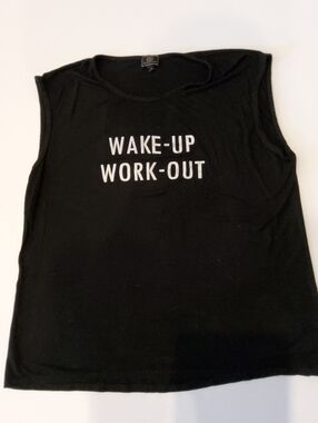 Wake-Up Work-Out Black Graphic Muscle Tank